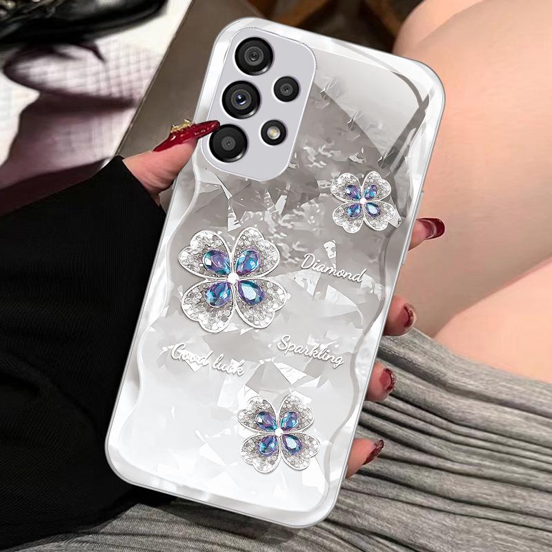 Samsung S23 Plus/Galaxy 23 Ultra Four-Leaf Clover Glass Case with S8 Lens Protection - Advanced Anti-Fall Design