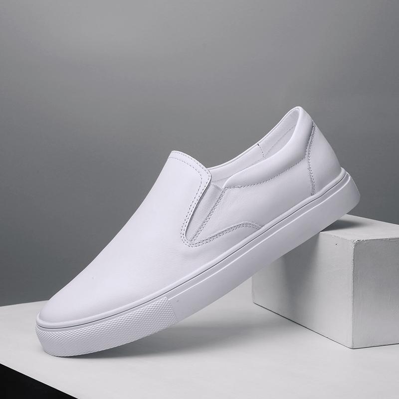 2022 Spring Newest Men Casual Shoes Solid Color Flat Light Shoes Leather Non-Slip Shoes Comfortable Soft Sole Shoes Outdoor Leisure
