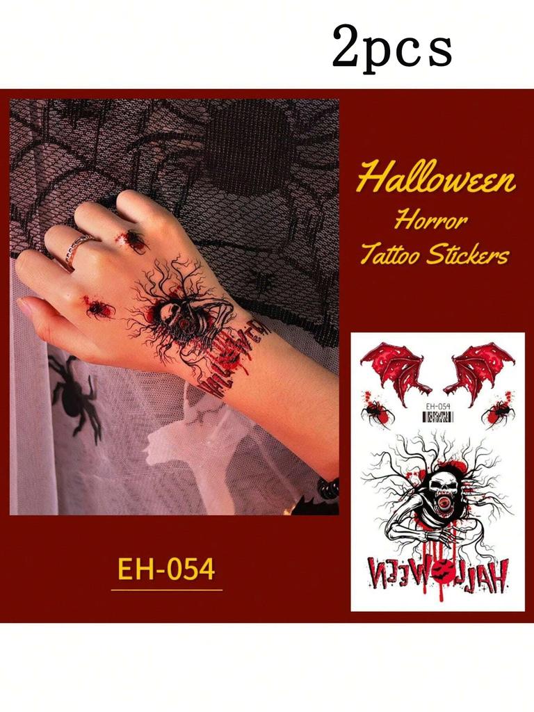 2/6pcs Hallween Horror Tattoo Sticker Realistic Fake Bloody Wound Stitch Scar Scab Masquerade Prank Makeup Props