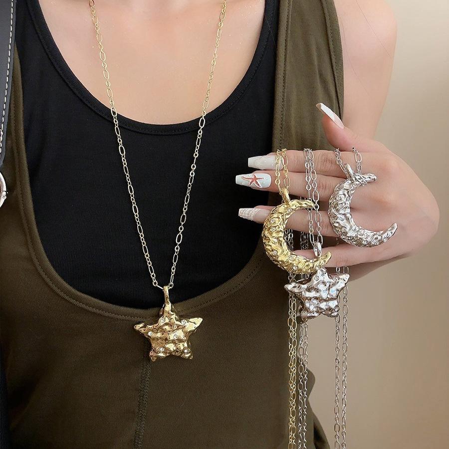Diamond pleated stars moon pendant necklace sweater chain necklace women's wholesale