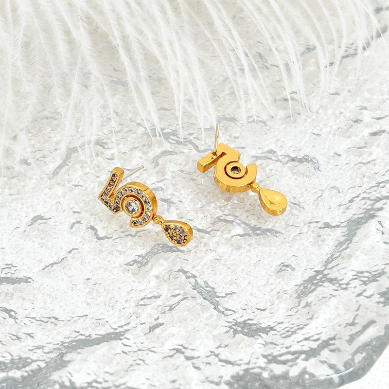 Fashion Digital Shape Micro-Inlaid Zircon Stud Earrings For Women