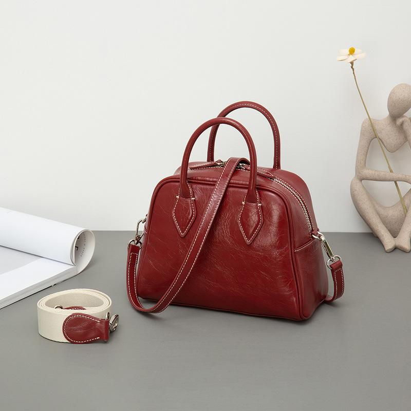 Geantă de pernă Boston din piele de vacă de nișă pentru un singur umăr Geantă portabilă din piele pentru femei Tide