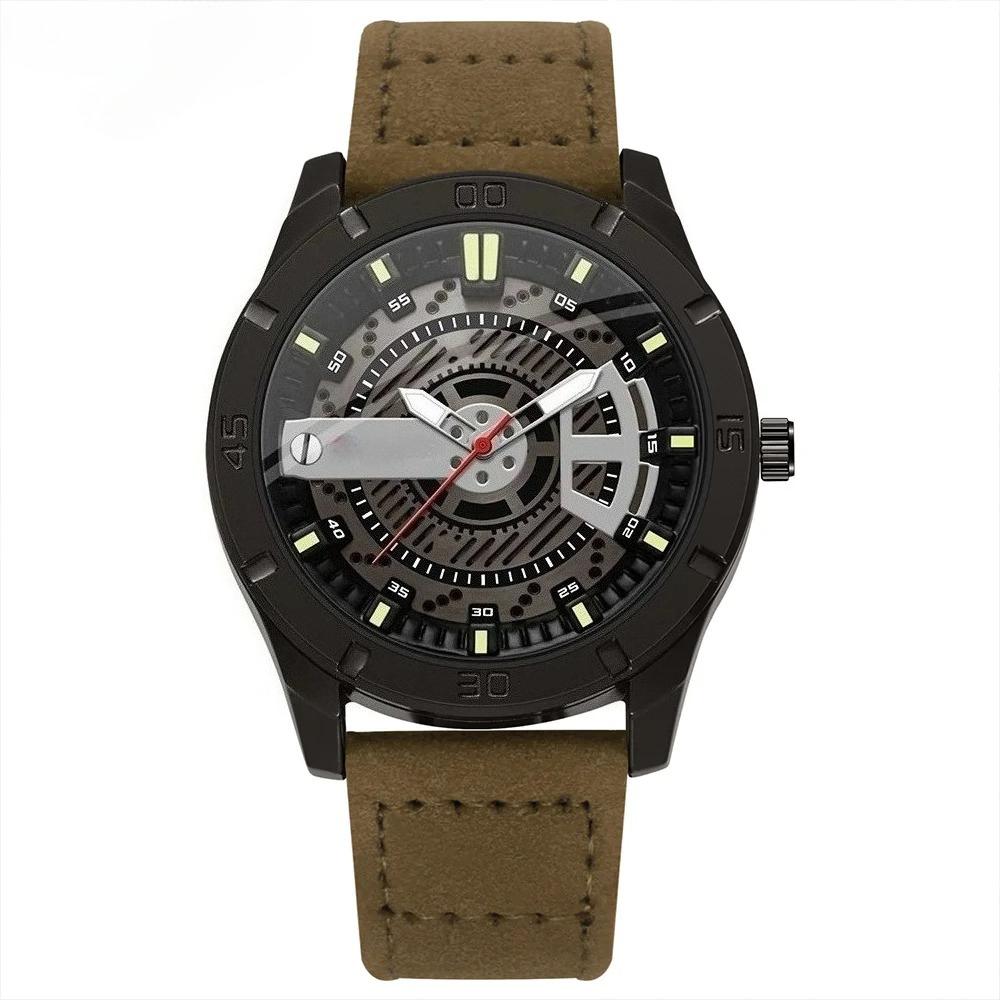 

Men Quartz Watch Simple Business PU Leather Belt Student Wristwatch Sports Watches коричневий