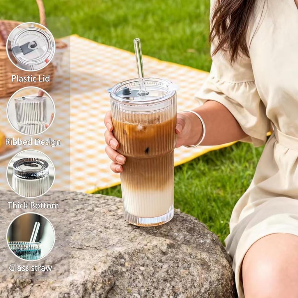 Aesthetic Textured Glass Cup – Premium Soda Lime Glass Tumbler for Cocktails, Juice & Water