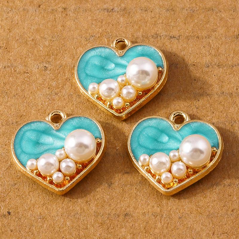 10 Pcs 17*17mm Enamel Pearl Love Heart Pendants Charms for Jewelry Making Earrings Necklace DIY Bracelet Accessories Supplies