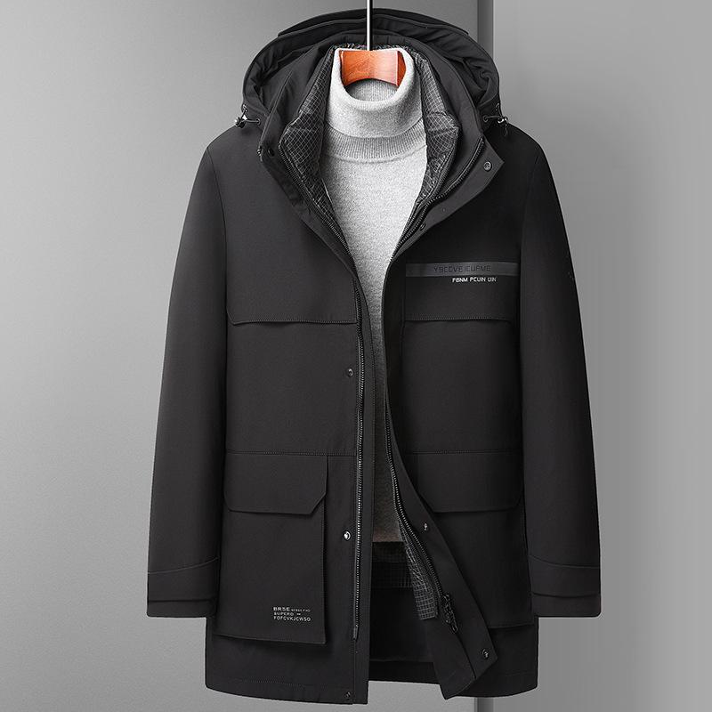 

Mid-length Down Jacket Men s New One-piece Three-wear Removable Liner Casual Thickened Down Jacket Hooded Down Jacket 4XL чорний