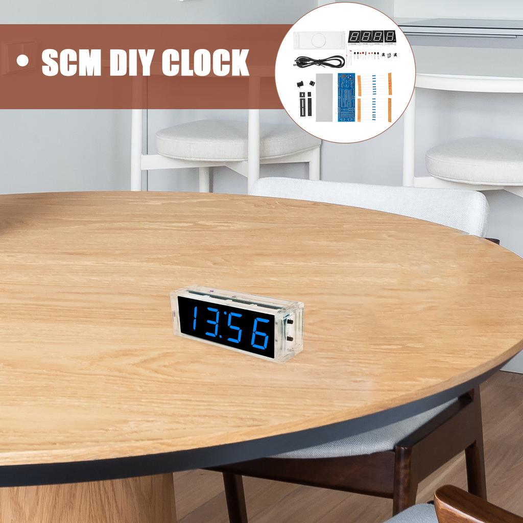 1Set Digital Clock Kit Blue Scm LED DIY Electronic Clock Hardware Set Simple Assembly Fast Learning Premium
