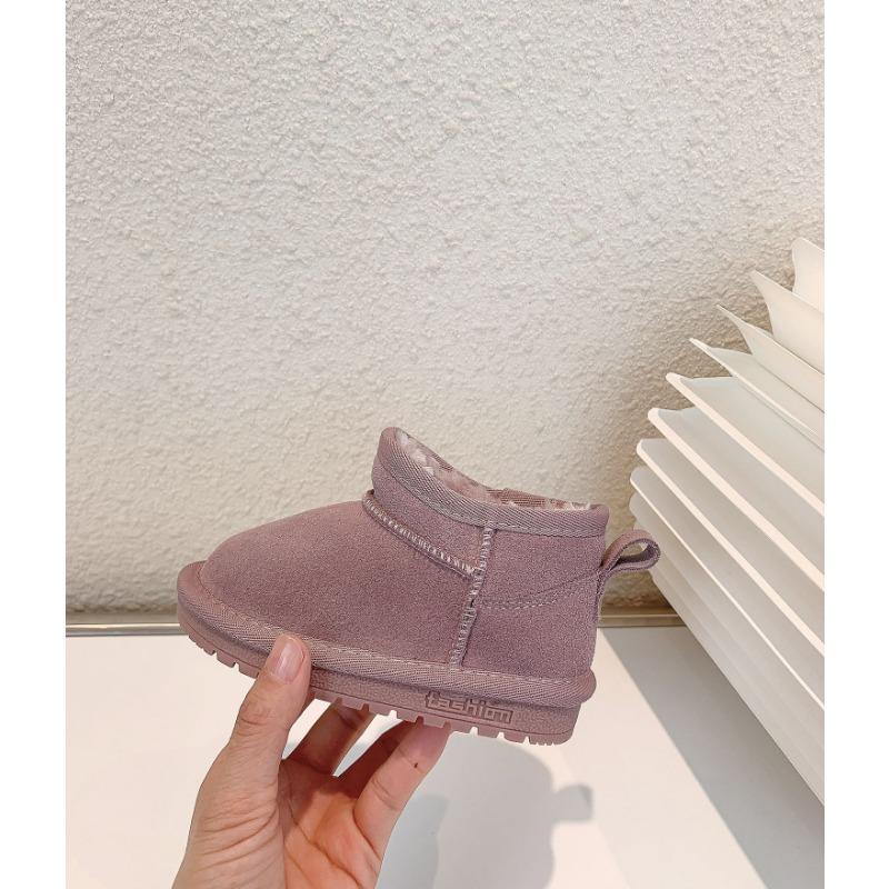 Korean solid color children's low-top matte leather snow boots girls' cotton boots short boots baby cotton shoes