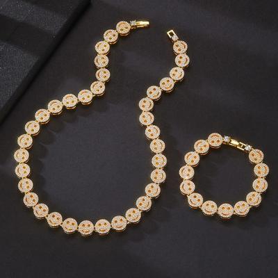 Collana Girocollo Hip Hop con Faccia Sorridente e Catena Tennis Rotonda Iced Out Bling Bracciale Moda Ciondolo Gioiello Zircone Lucido