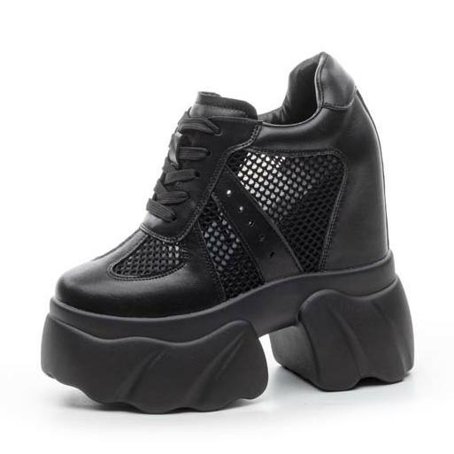 

Мода 12 см Женские Летние Туфли из Натуральной Кожи с Воздушной Сеткой на Вулканизированной Платформе-Танкетке, Ультраплатформа-Танкетка, Полые Сандалии-Слайды из Микрофибры 40 чёрный