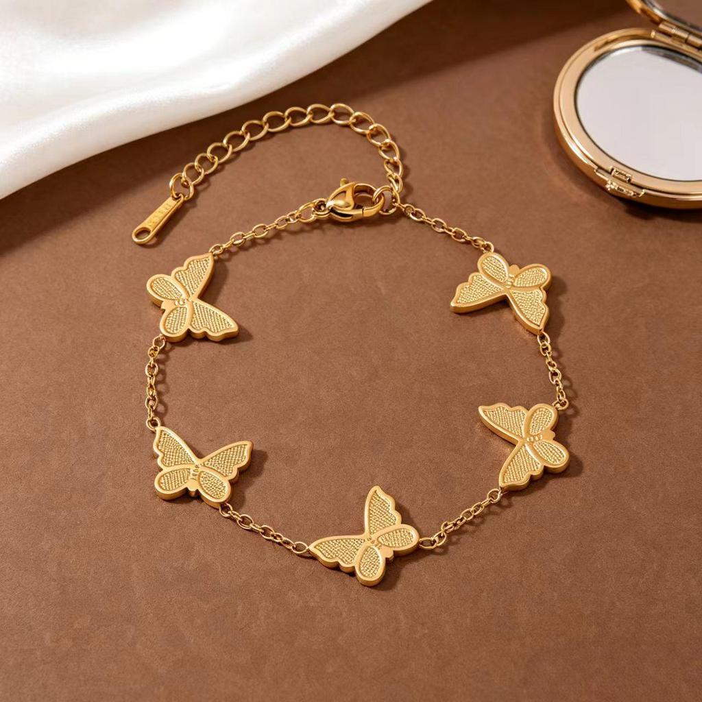 Luxury Titanium Steel Butterfly Necklace & Bracelet Set for Women