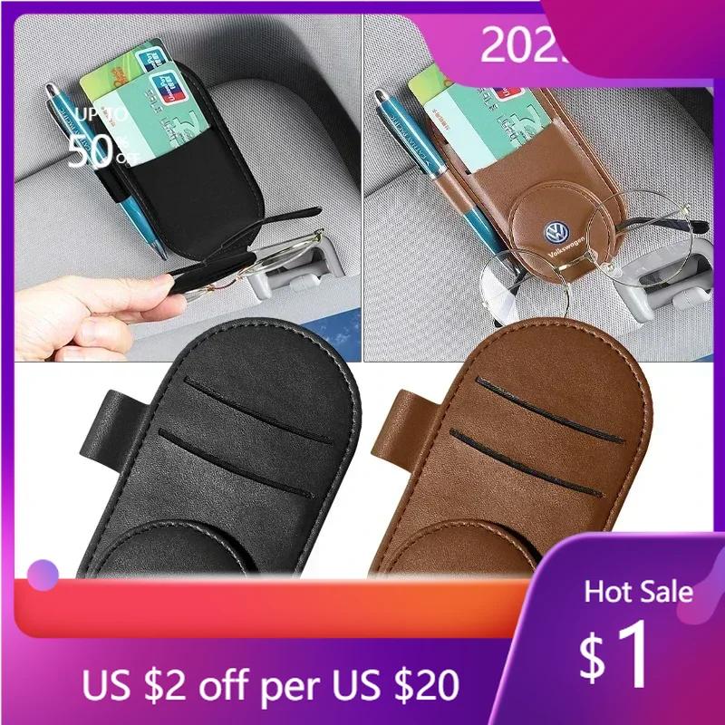 Hot 2025 New Leather Car Styling Car Glasses Clip Sun Visor Multi-function Sunglasses Clip For Volkswagen GOLF Tiguan VW TOURAN