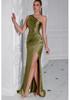 European & American Fashion Ruched One-Shoulder Bodycon Slit Evening Dress – Sexy Goddess Style