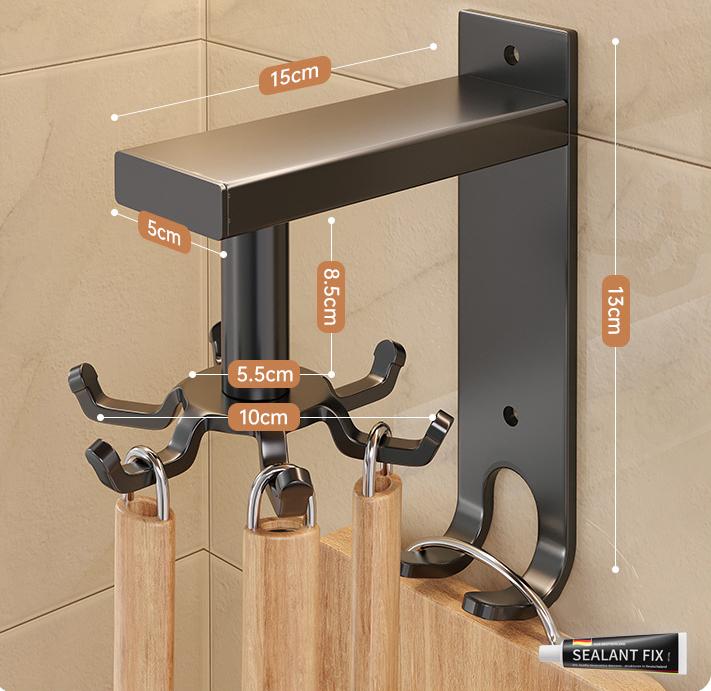 

Кухонный вращающийся крючок настенная стойка для инструментов алюминиевая вешалка для хранения 6 8 10 штифтов без пробивки отверстий 6hook чёрный