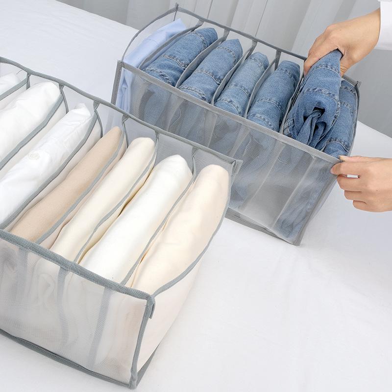 Clothes Storage Box Jeans Pants Grid Organizing Box Wardrobe Wardrobe Clothing Drawer Separator Bag Mesh Box