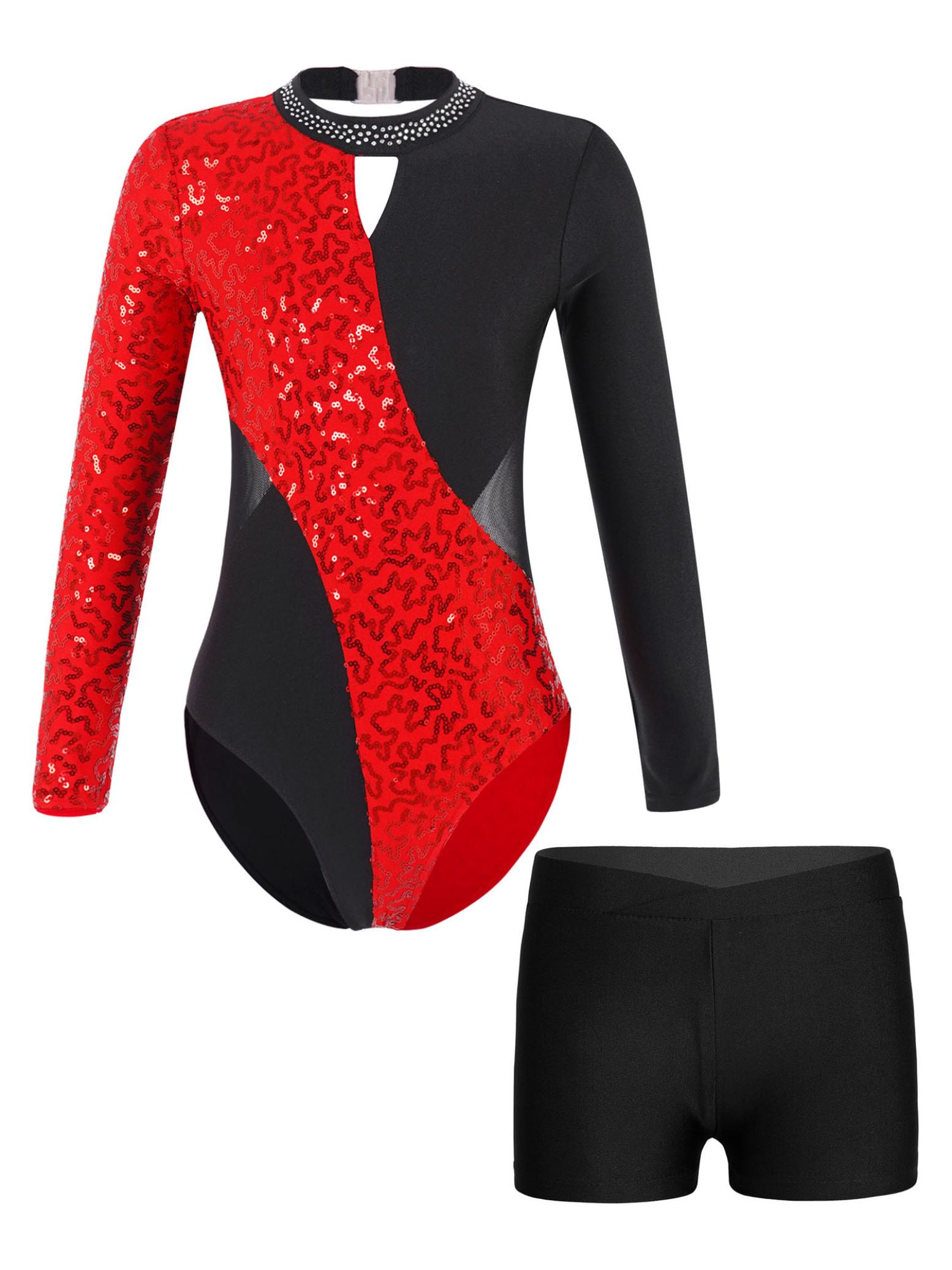 

Дитячий джазовий танцювальний костюм для дівчаток, 2 шт. для художньої гімнастики, спортивний спортивний одяг, купальник із порожнистими паєтками на спині та шорти із чорниці 11-12 Years