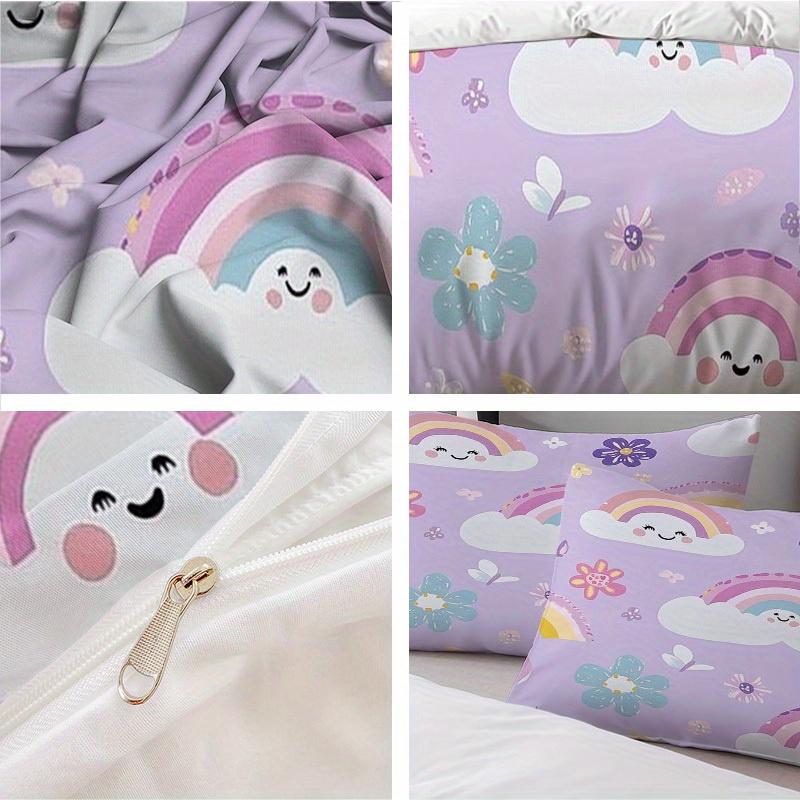 3Pcs Cartoon Sun Cloud Butterfly And Flower All-Season Luxury Bedding Set Ideal For Home Hotel Guestroom Enjoy Comfort