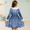 Girls Off White Printed Long Sleeve Fur Collar Bow A Line Flared Dress