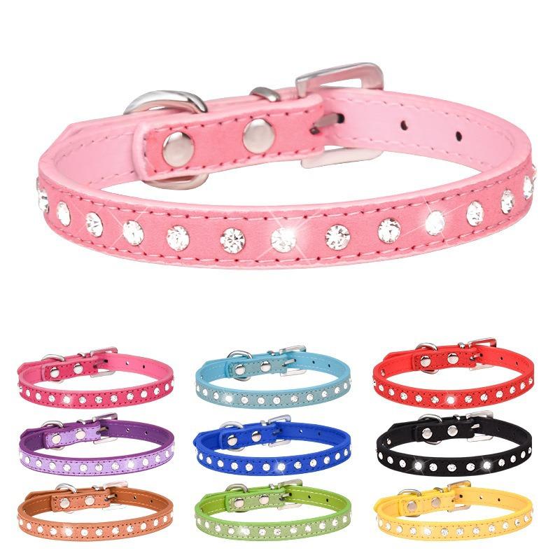 Rhinestone Pet Collar Shiny Row Diamond Dog Collar Microfiber Soft Comfortable Cat Ring