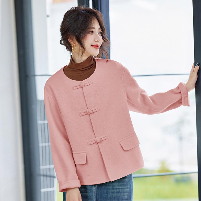 #Double-sided wool coat women's autumn and winter short button-up top wool coat