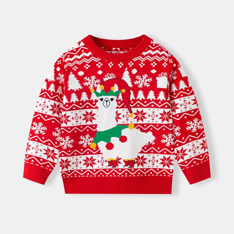 2-7 Years Kids Christmas Style Printed Sweater Round Neck Knitted Sweatshirt