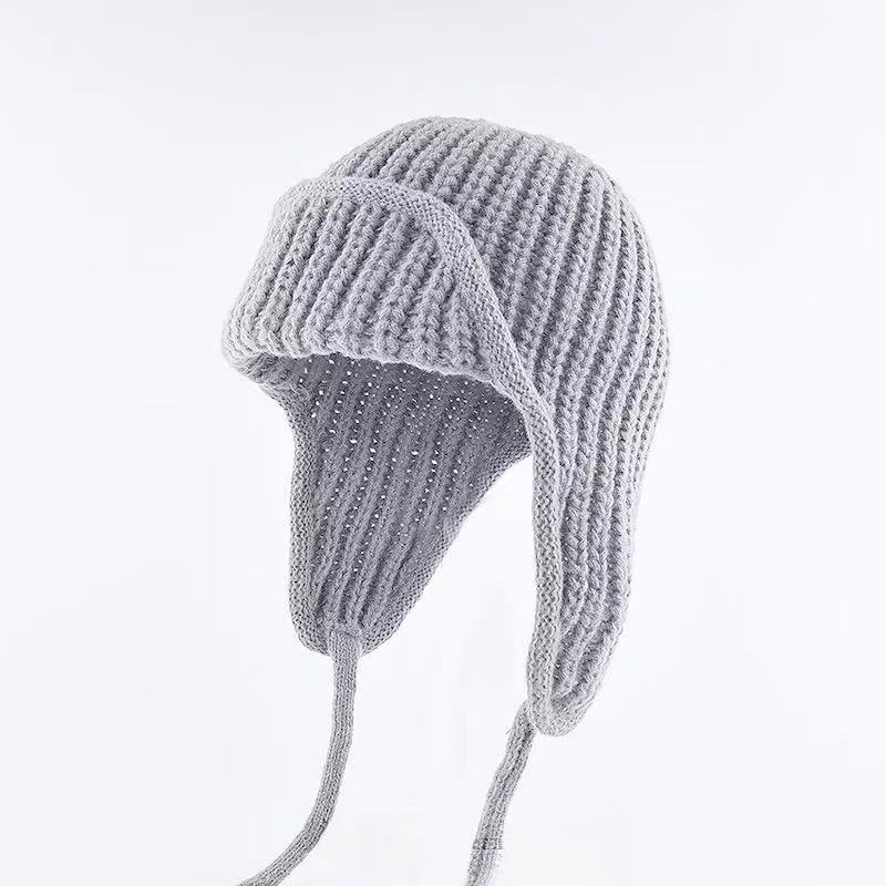 Women S Warm Knit Earflap Hat For Autumn Winter Big Head Circumference Slim Fit