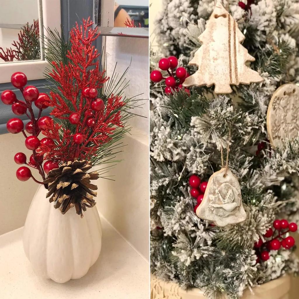 Artificial Red Berry Stems Christmas Berries Picks for DIY Crafts Christmas Tree Wreath Berry Branch for Wedding and Party Decor