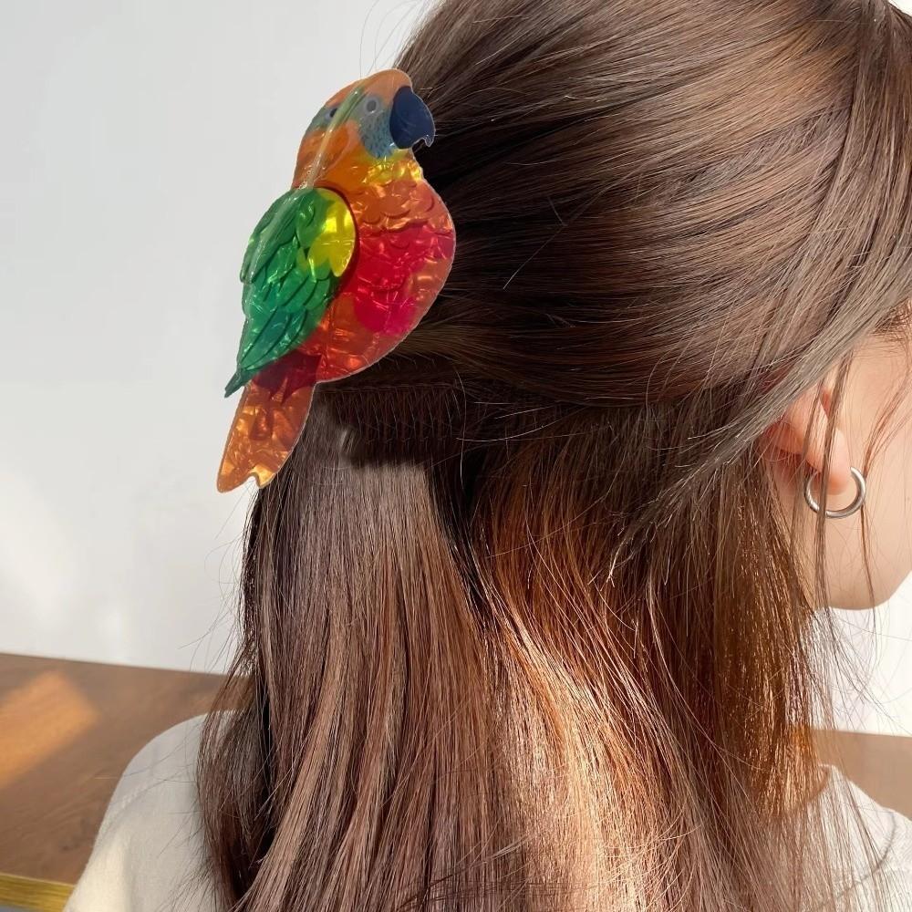 Creative Parrot Acrylic Hair Claw Lifelike Headwear Bird Hair Clip Korean Style Crab Clip Cartoon Animal Shark Clip Travel