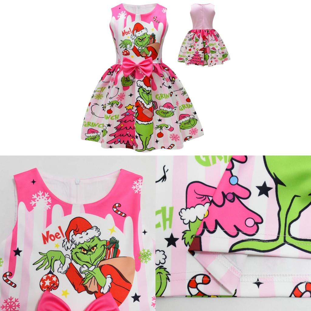 The Grinch Girl Dress With Cartoon Pattern For Kids Girls Ages 3 To 8