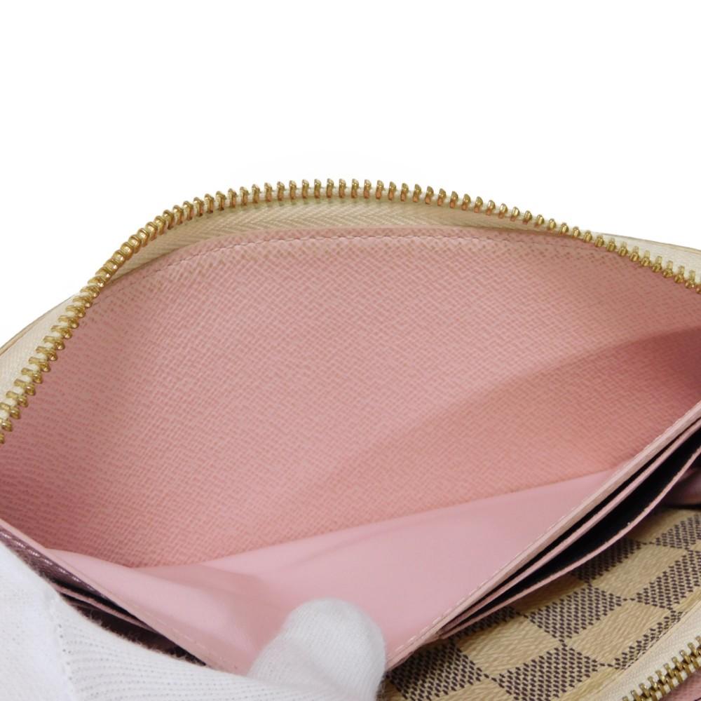 Used 12564 Portefeiulle Clemence N61264 7940 Logo Ivory Zip Around Damier Azur Rose Ballerine for Women from Japan