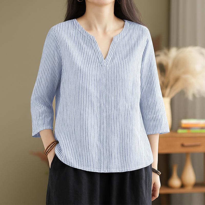 ZANZEA Lässige Bluse mit V-Ausschnitt und 3/4-Ärmeln für Damen