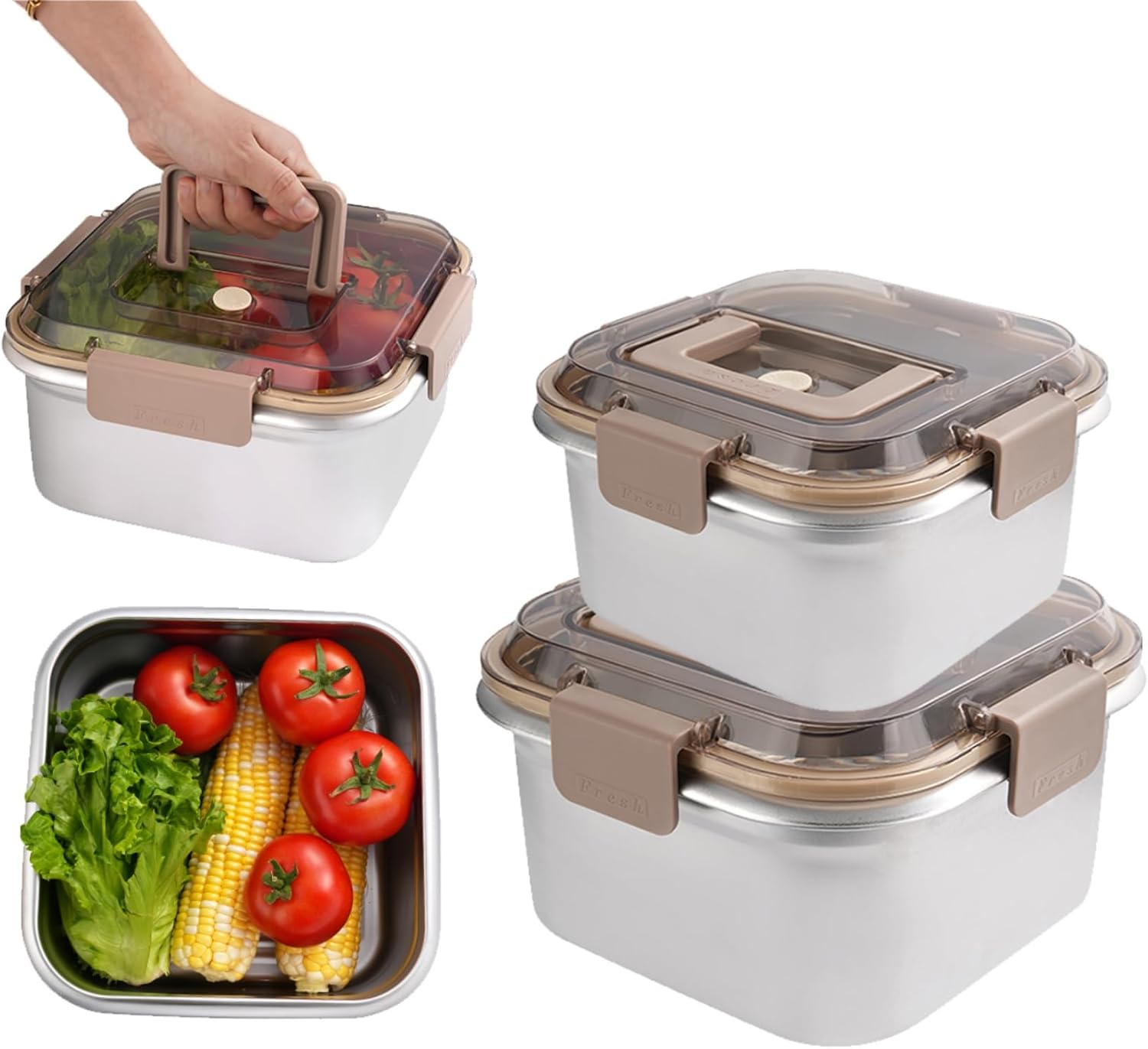 Thickened 304 Stainless Steel Food Storage Containers Leakproof Stackable Sealed Lunch Box Microwave Freezer Dishwasher Safe 2200ML+3800ML Set