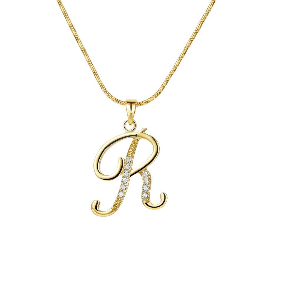 "Elegant 26-Letter Zircon Inlaid Gold Snake Chain Necklace"
