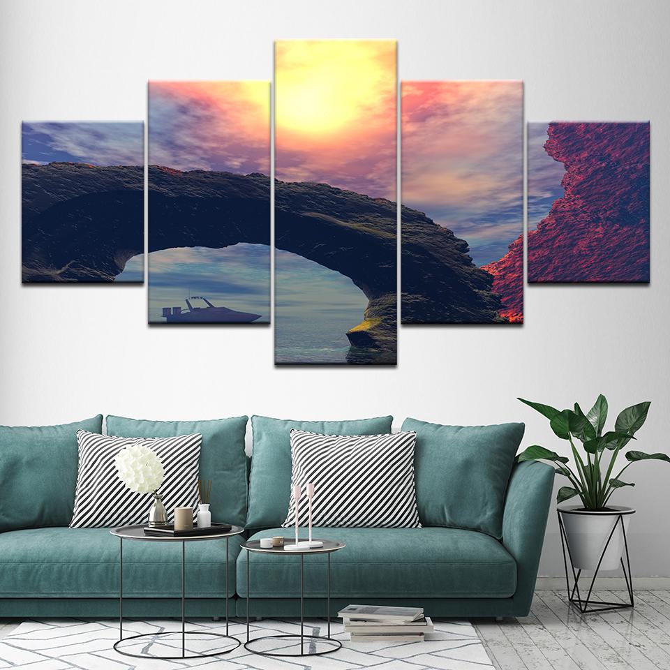 Canvas Painting Landscape red sky at morning 5 Pieces Wall Art Painting Modular Wallpapers Poster Print Home Decor