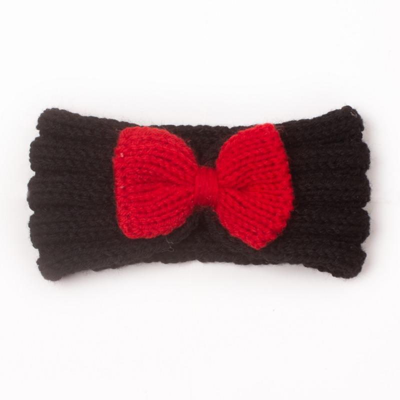 Autumn and winter warm children's contrasting color knitted wool hair accessories, baby solid color bow headscarf, baby headband