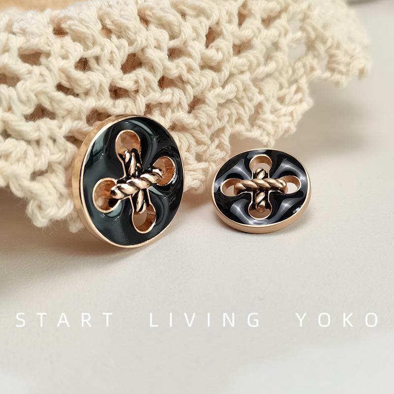 Gold-Edged Four-Eye Decorative Metal Buttons for Coats and Sweaters