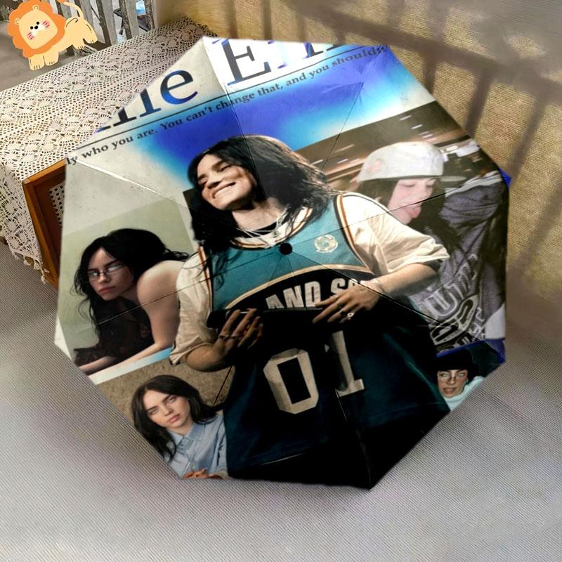 1 PC Automatic Folding Umbrella - Billie Eilish Custom Name Pattern, Portable & Foldable Design with 8 Ribs, Christmas Birthday Gifts