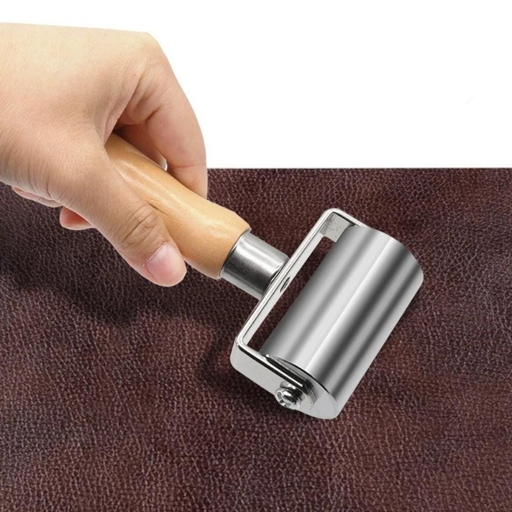 Wooden Handle Leather Press Edge Roller Iron Roll Edge Pressing Leather Roller Tool Platen Tools Handmade Design