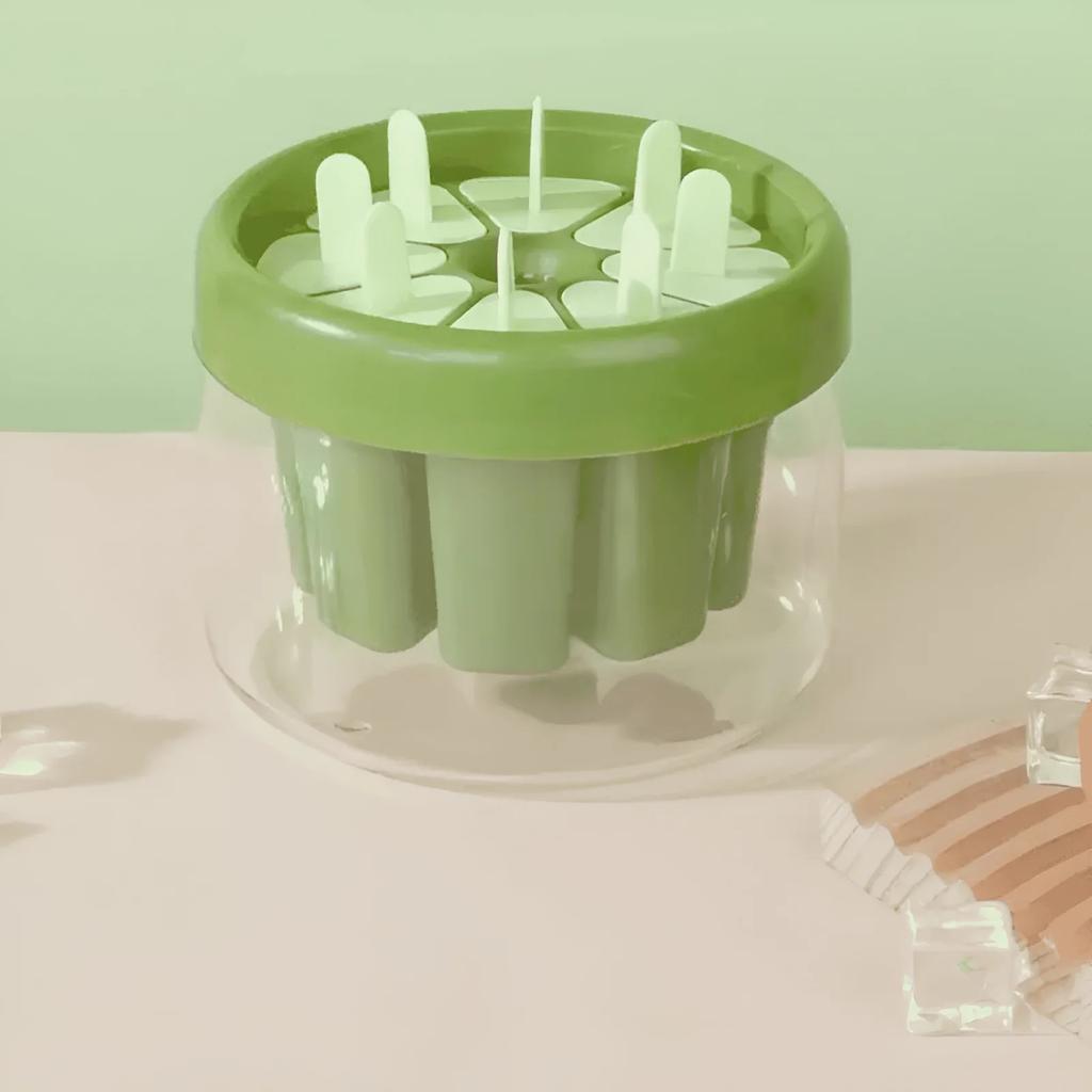Eco-Friendly Plastic Ice Pop Mold 8-Cavity Popsicle Maker Green 11x13cm Kids DIY Ice Lolly Mold