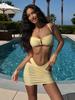 Butter Yellow 3 Piece Bikini Drawstring Ruffle Swimsuit U Neck Bathing Suit Mini Skirt Cover Up Beach Vacation Outfit K246
