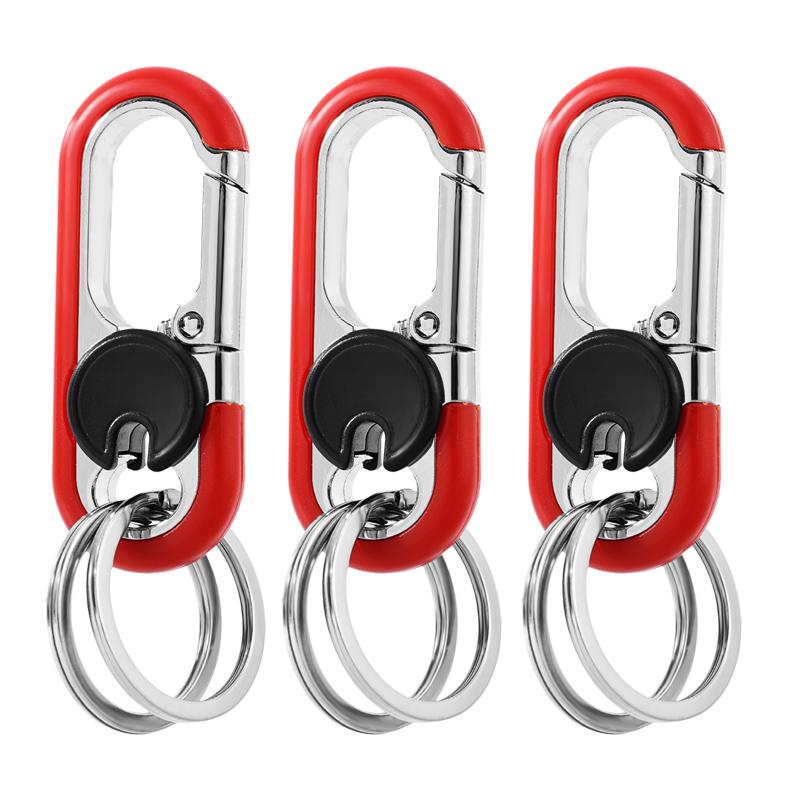 Men Keychain Hook Stainless Steel Buckle Bottle Opener Carabiner Climbing Tool Double Ring Car Fishing Key Ring Car Accessories