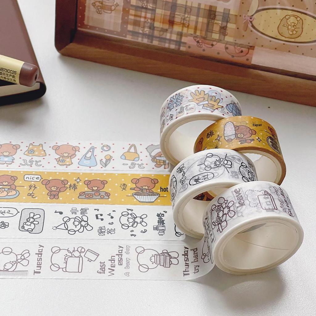 Cute Bear Noodles Washi Tape & DIY Journal Stickers with Wood Stamp
