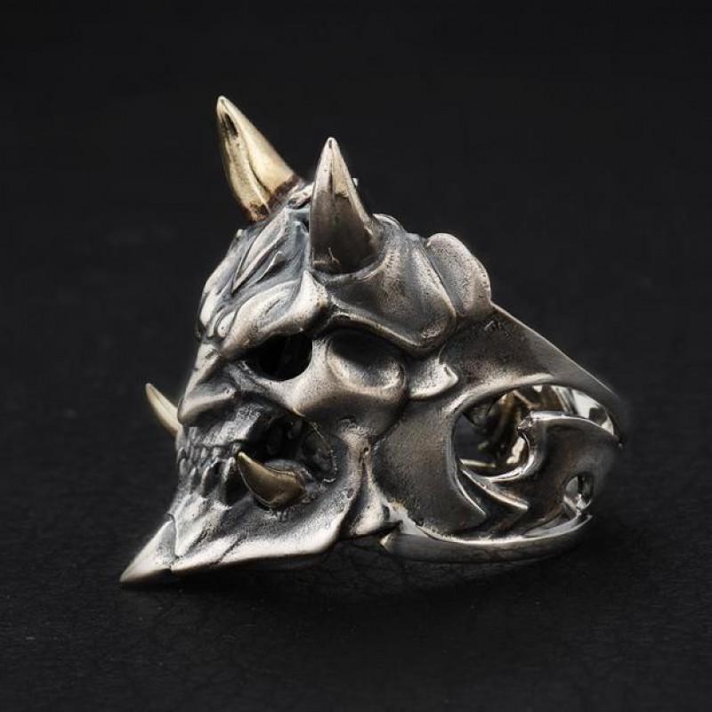 Adjustable Open Ring Men Women Vintage Demon Mask Skull Geometric Finger Copper Plated