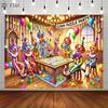 2D Flat Print Clown Puzzle Party Backdrop Colorful Circus Clowns Photography Background