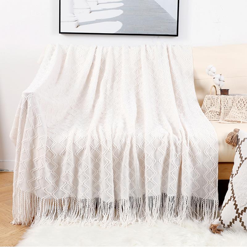 

Knit Blanket Grey Nordic Waffle Plaid Sofa Throw Blankets Office Travel Tapestry Bedspread Bed Sofa Cover Home Textile Supplies 127x172cm