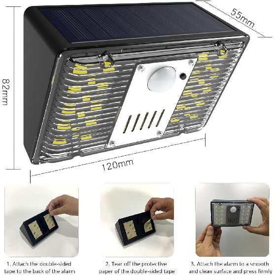 keeda Solar Security Lights Outdoor with Motion Detector, 129dB Loud Sound Solar Alarm Light with Remote Waterproof 3 Modes RV Motorhome Strobe Light