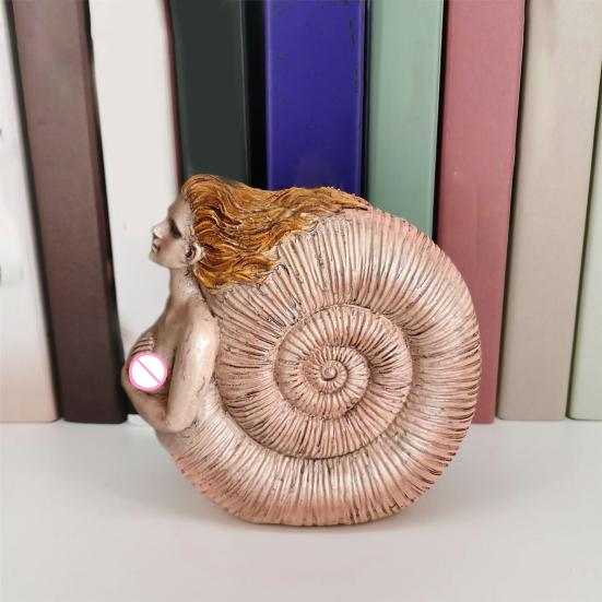 Retro Konch Dívka Figurka Mořský Šnek Ženská Socha Sochařství Vnitřní Venkovní Domov Kancelář Stolní Dekorace Ornament