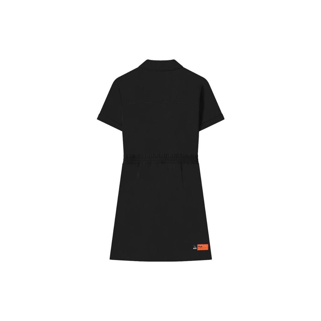 Fila Fashion Trend Workwear Style Casual American Vintage Logo Print Polo Dress Women Dresses Black F11W329306ABK