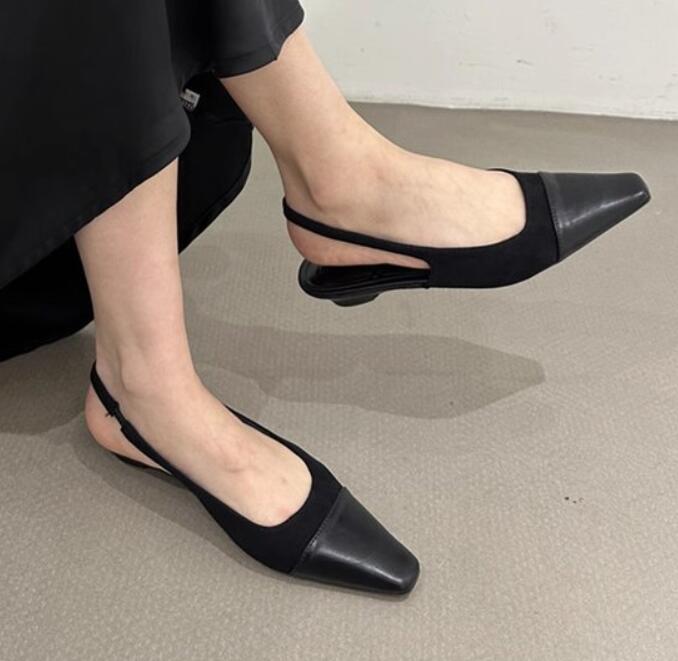 Fashion Low Heel Baotou Sandals Women's French Nude Color Pointed Small Fragrant Style Ladies Thick Heels Back Air Style Single Shoes