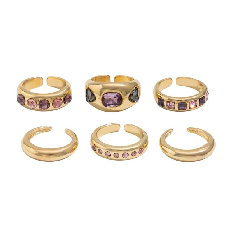 Набор из 6 регулируемых штабелируемых колец с розовыми драгоценными камнями для комфортной посадки и множества модных комбинаций